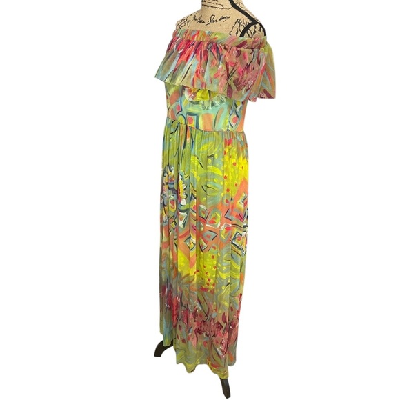 Save The Queen Off The Shoulder Maxi Dress Tulle Stretch Floral Size XS NEW - Picture 11 of 11